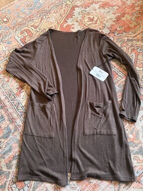 ZYIA Long Open-Front boyfriend Cardigan Sweater in Chocolate Brown